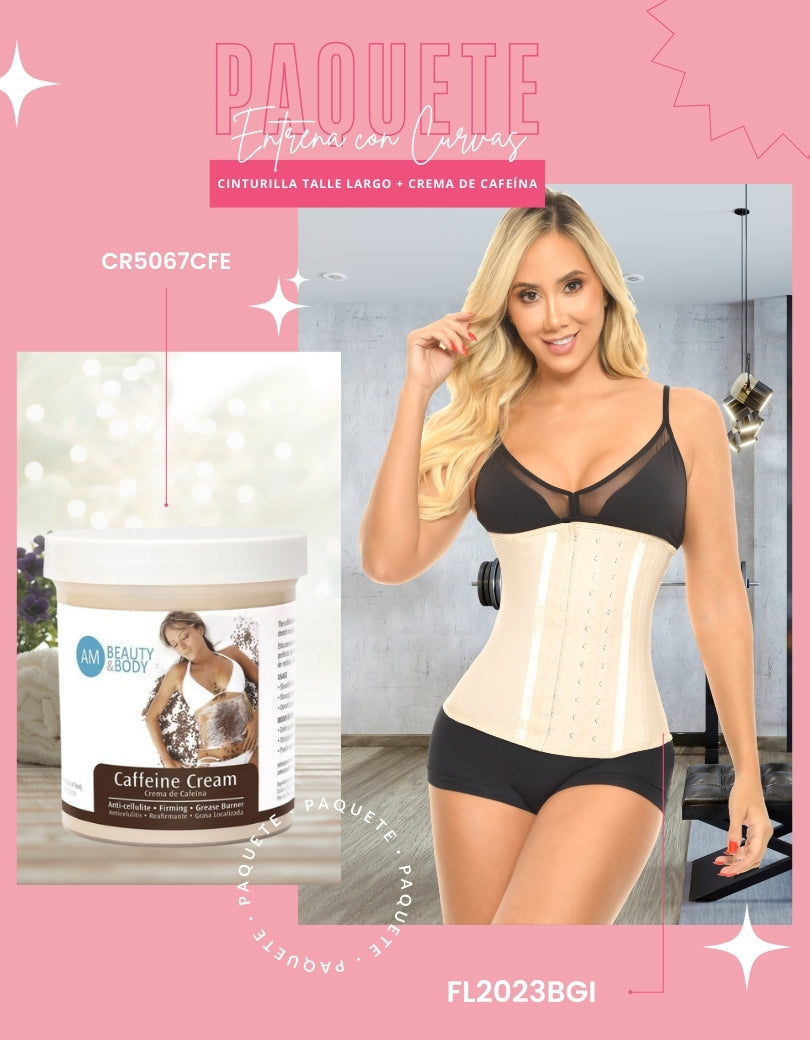 PAQUETE ENTRENA CON CURVAS CINTURILLA DEPORTIVA TALLE LARGO + CREMA DE CAFEINA